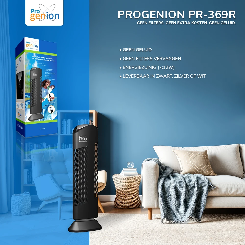 Luchtreiniger zonder filters in de woonkamer. Bestel nu